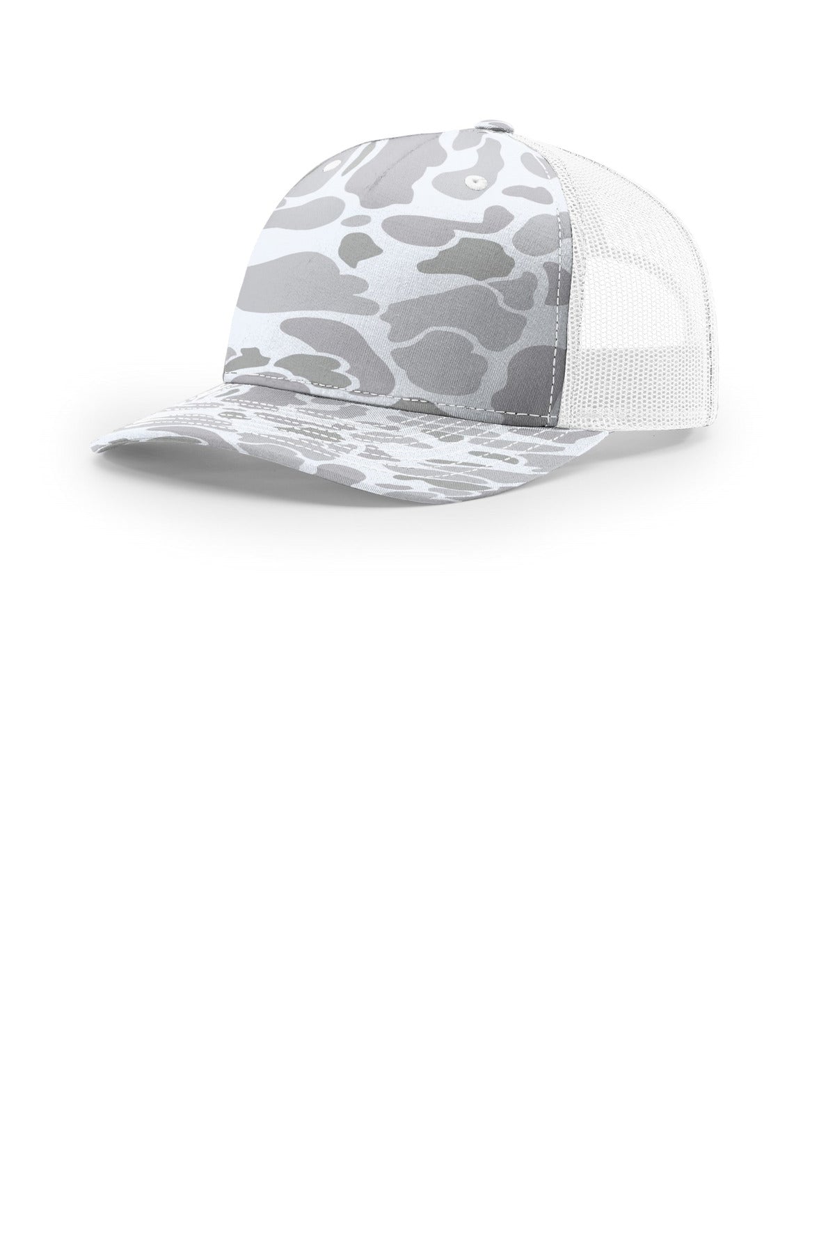 Richardson Printed Five-Panel Trucker 112PFP in Blizzard Duck Camo/ White