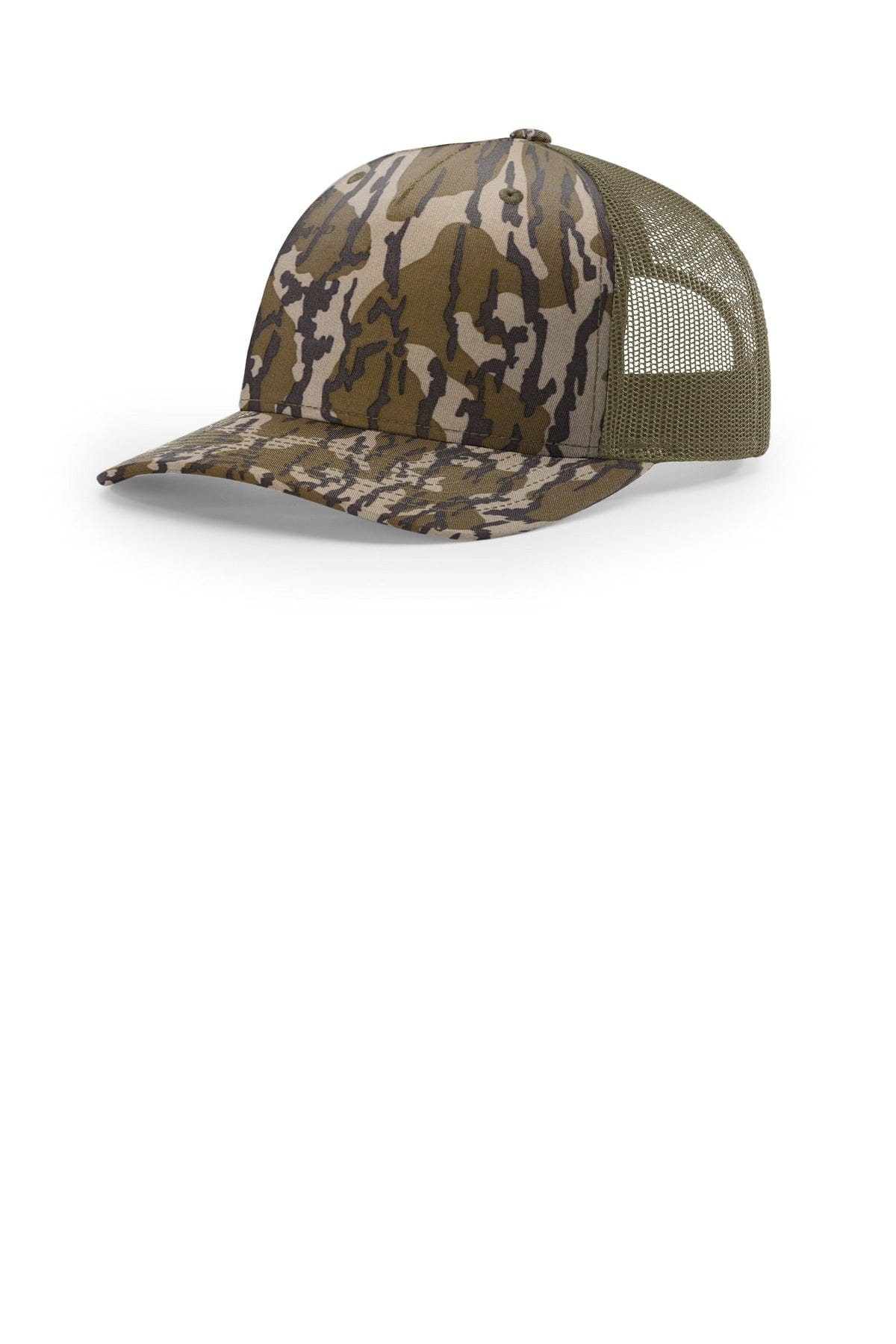 Richardson Printed Five-Panel Trucker 112PFP in Mossy Oak Bottomland/ Loden