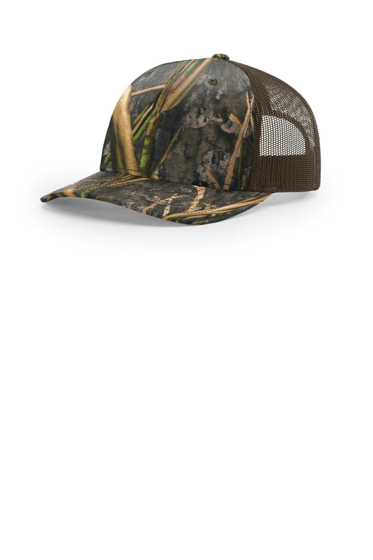 Richardson Printed Five-Panel Trucker 112PFP in Mossy Oak Habitat/ Brown