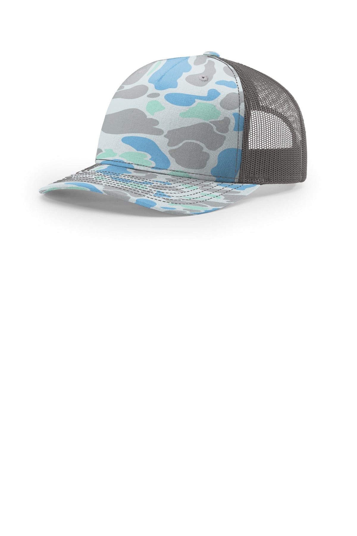 Richardson Printed Five-Panel Trucker 112PFP in Saltwater Duck Camo/ Charcoal