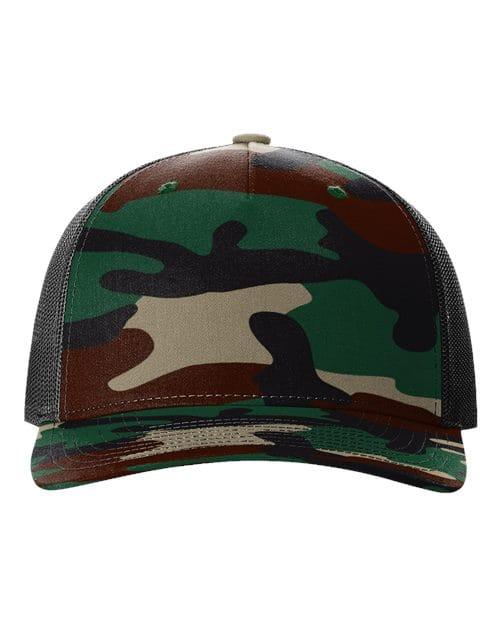 Richardson 12234 Adjustable / Green Camo/ Black 112PFP-Five-Panel Printed Trucker Cap