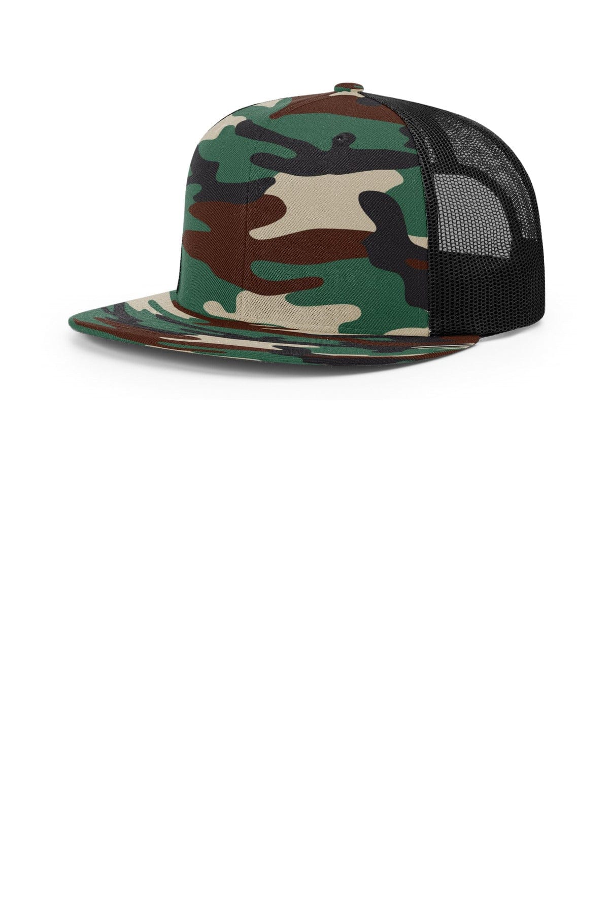 Richardson Acrylic-Wool Blend Flatbill Trucker 511 in Green Camo/ Black