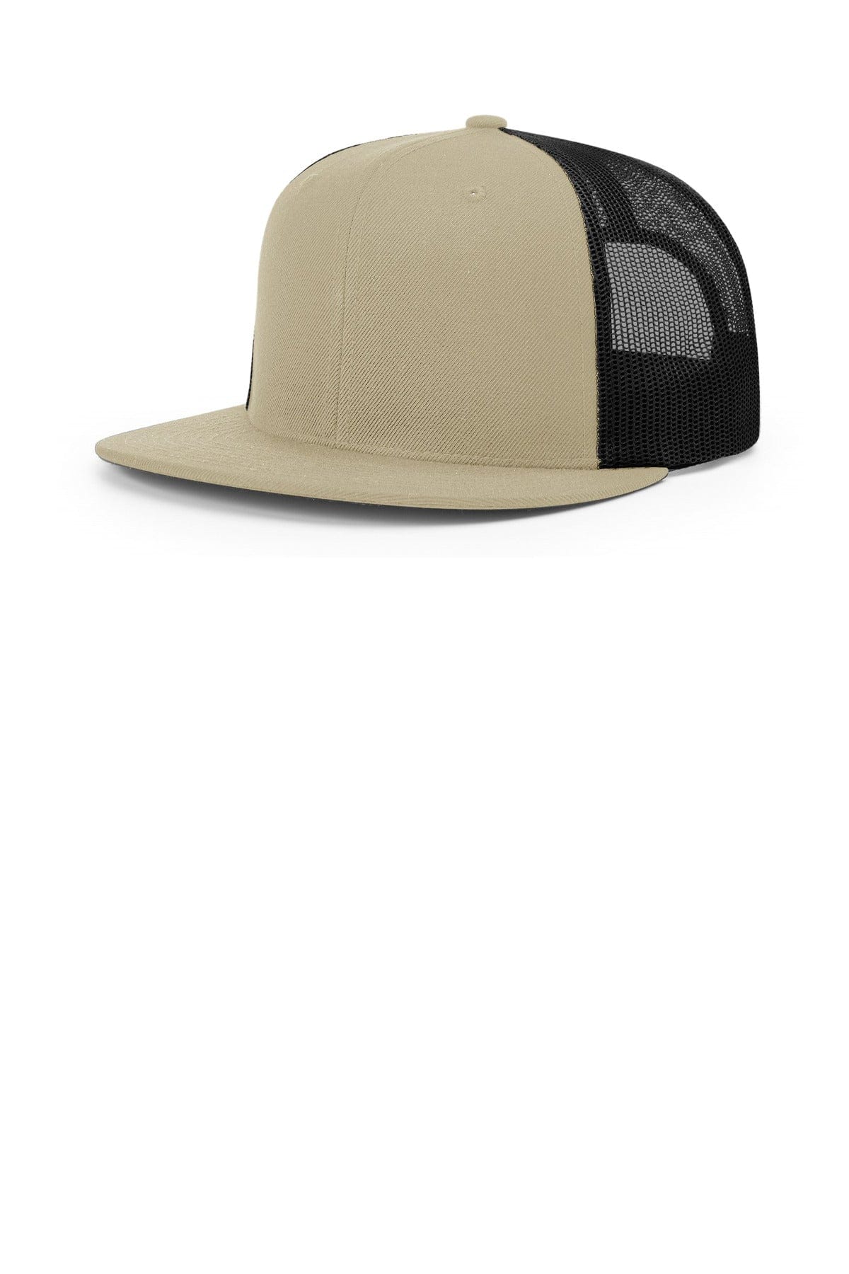 Richardson Acrylic-Wool Blend Flatbill Trucker 511 in Khaki/ Black