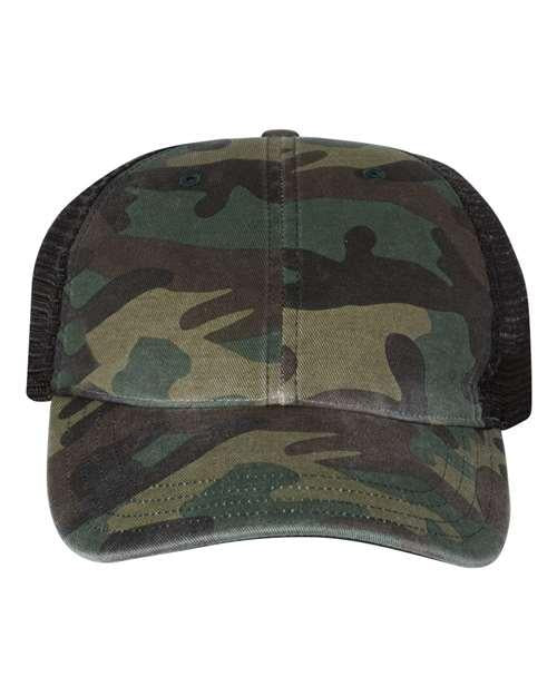 Richardson 6847 Adjustable / Green Camo/ Black 111P-Garment Washed Printed Trucker Cap