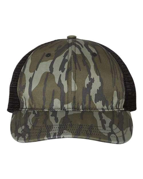 Richardson 6847 Adjustable / Mossy Oak Bottomland/ Black 111P-Garment Washed Printed Trucker Cap