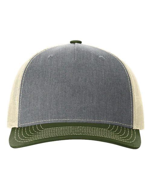 Richardson 7614 Adjustable / Heather Grey/ Birch/ Army Olive 112FP-Five-Panel Trucker Cap