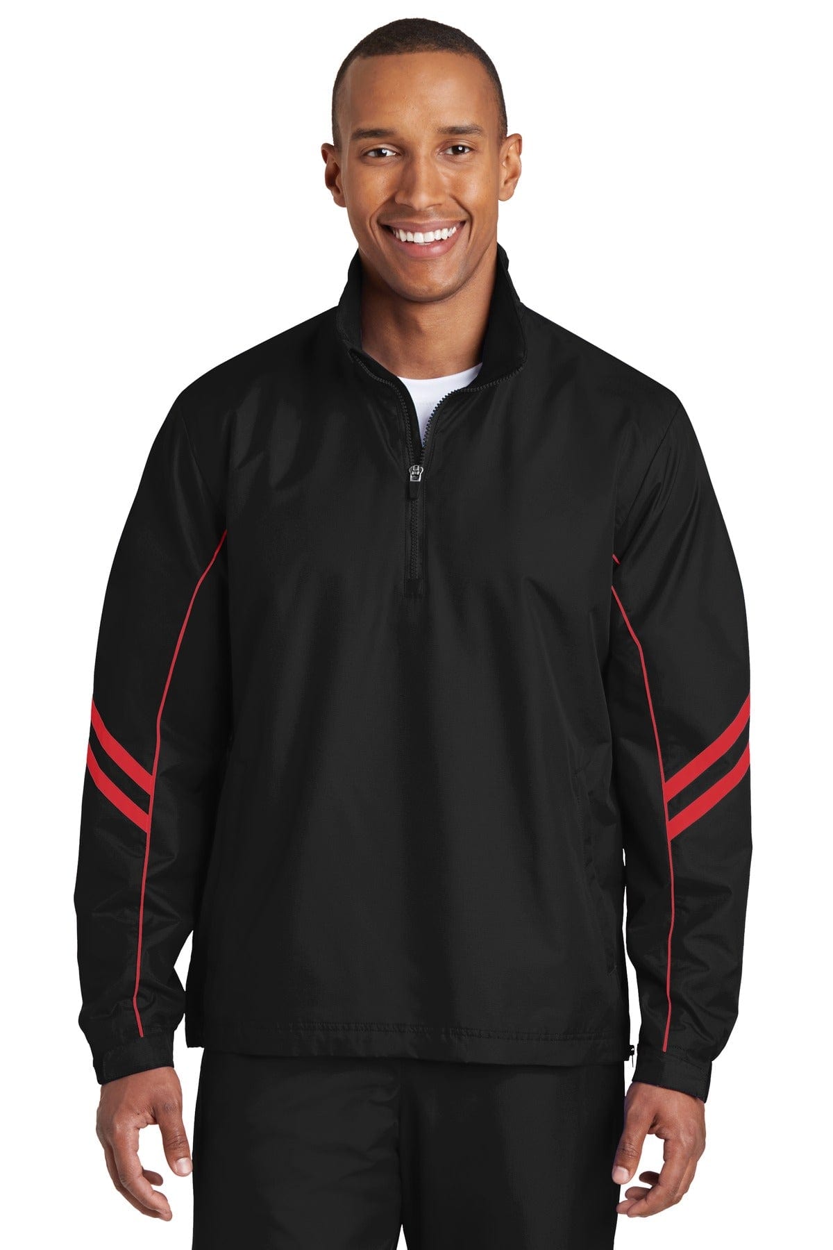 Sport-Tek Activewear 2XL / Black/ True Red DISCONTINUED  Sport-Tek ®  Shield Ripstop 1/2-Zip Pullover.  JST84