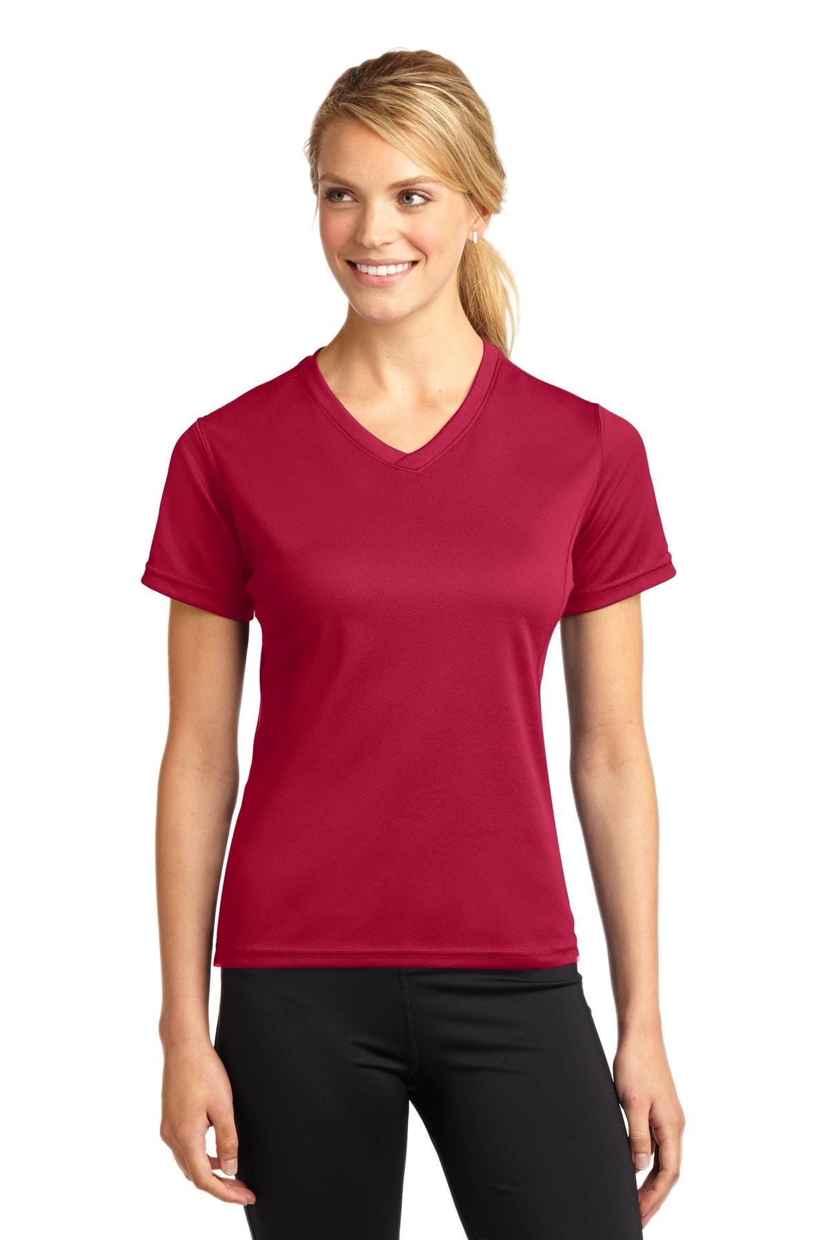 Sport-Tek Activewear 3XL / Red DISCONTINUED  Sport-Tek ®  Dri-Mesh ®  Ladies V-Neck T-Shirt.  L468V