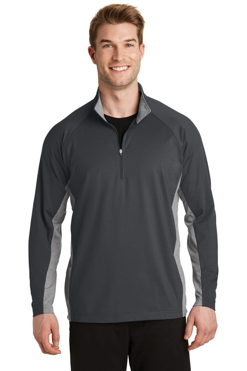 Sport-Tek Activewear XS / Charcoal Grey/ Charcoal Grey Heather Sport-Tek ST854: Sport-Wick Stretch Contrast 1/2-Zip Pullover