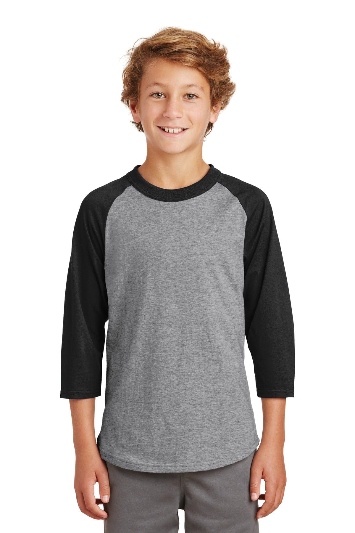 Sport-Tek Activewear XS / Heather Grey/ Black Sport-Tek YT200: Youth Colorblock Raglan Jersey
