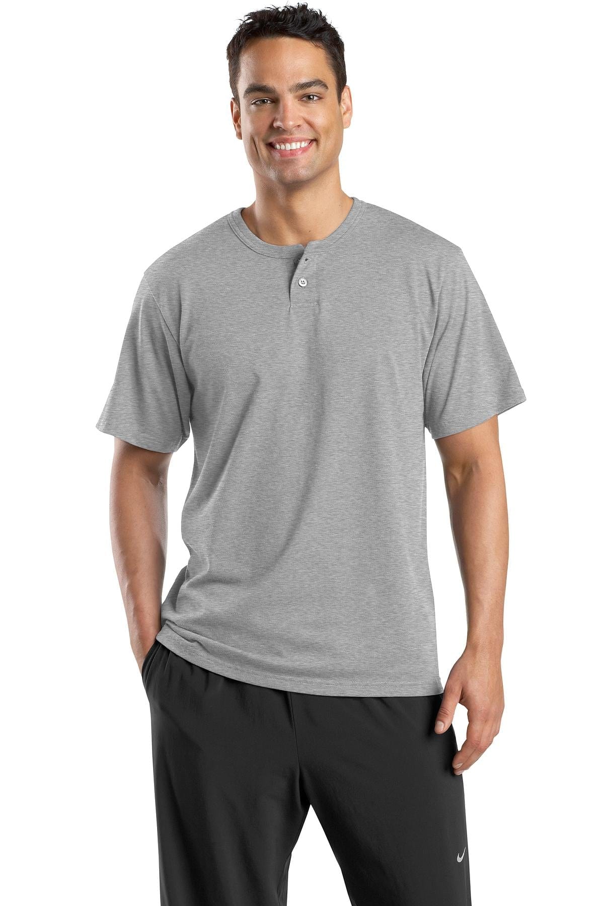 Sport-Tek Activewear XS / Heather Grey DISCONTINUED  Sport-Tek ®  Short Sleeve Henley.  T210