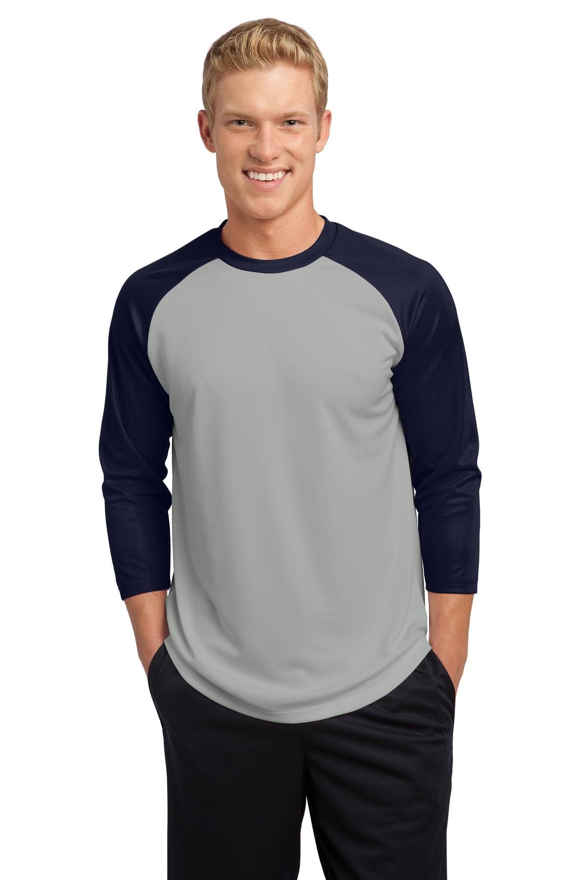 Sport-Tek Activewear XS / Silver/True Navy DISCONTINUED  Sport-Tek ®  PosiCharge ®  Baseball Jersey. ST205