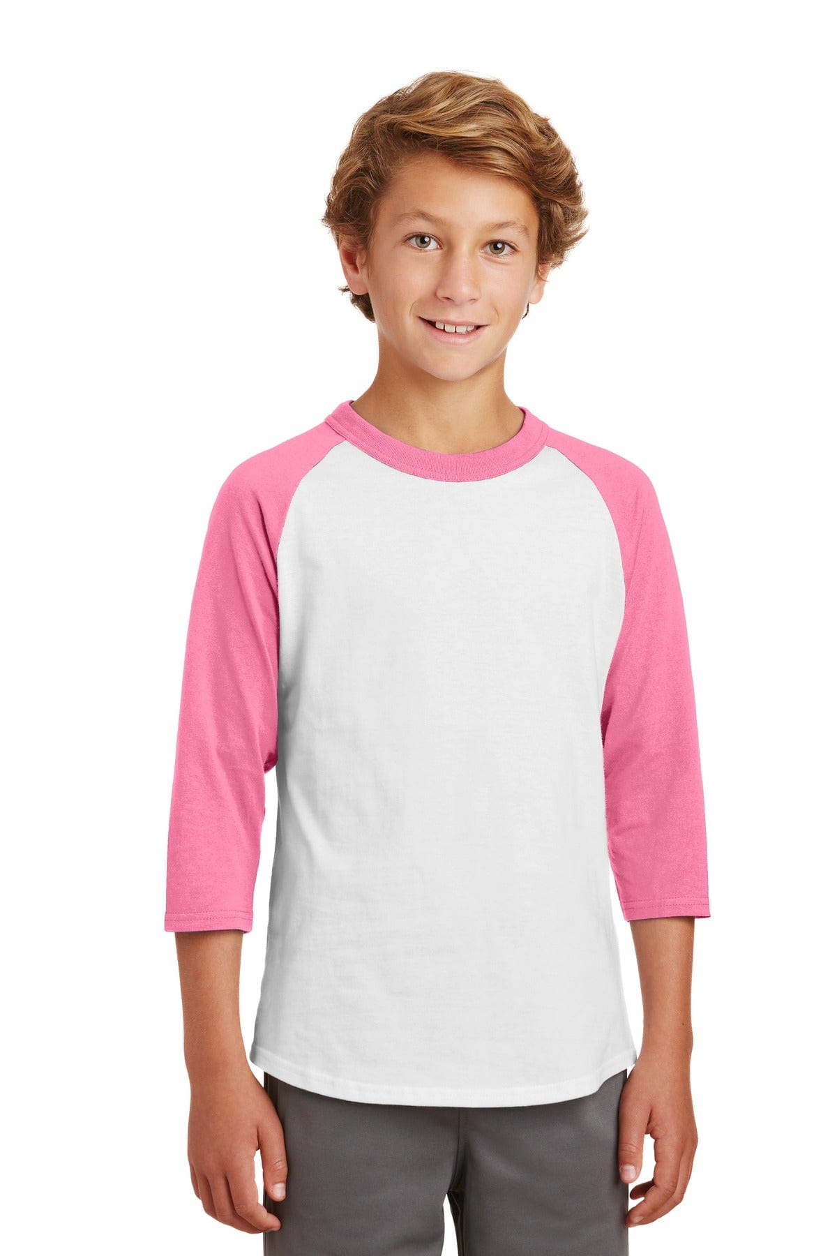 Sport-Tek Activewear XS / White/ Bright Pink Sport-Tek YT200: Youth Colorblock Raglan Jersey