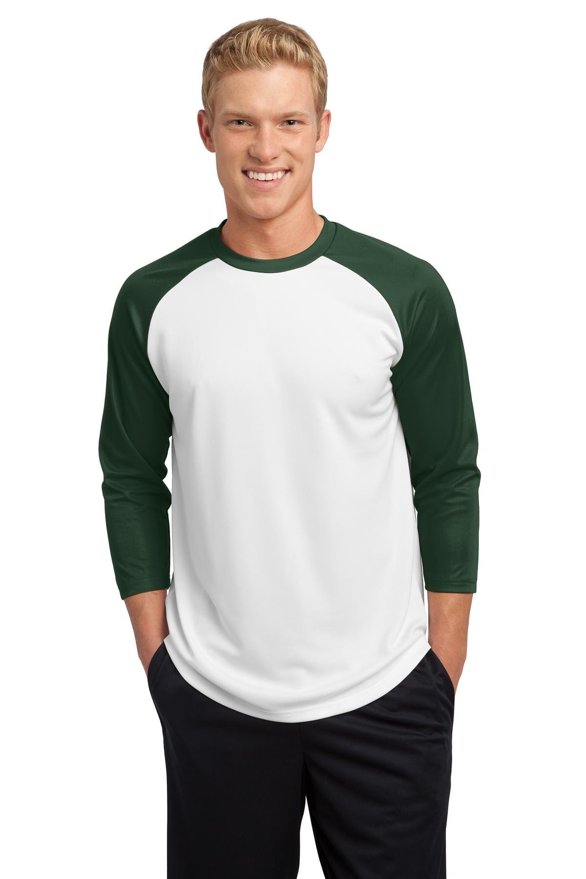 Sport-Tek Activewear XS / White/Forest Green DISCONTINUED  Sport-Tek ®  PosiCharge ®  Baseball Jersey. ST205