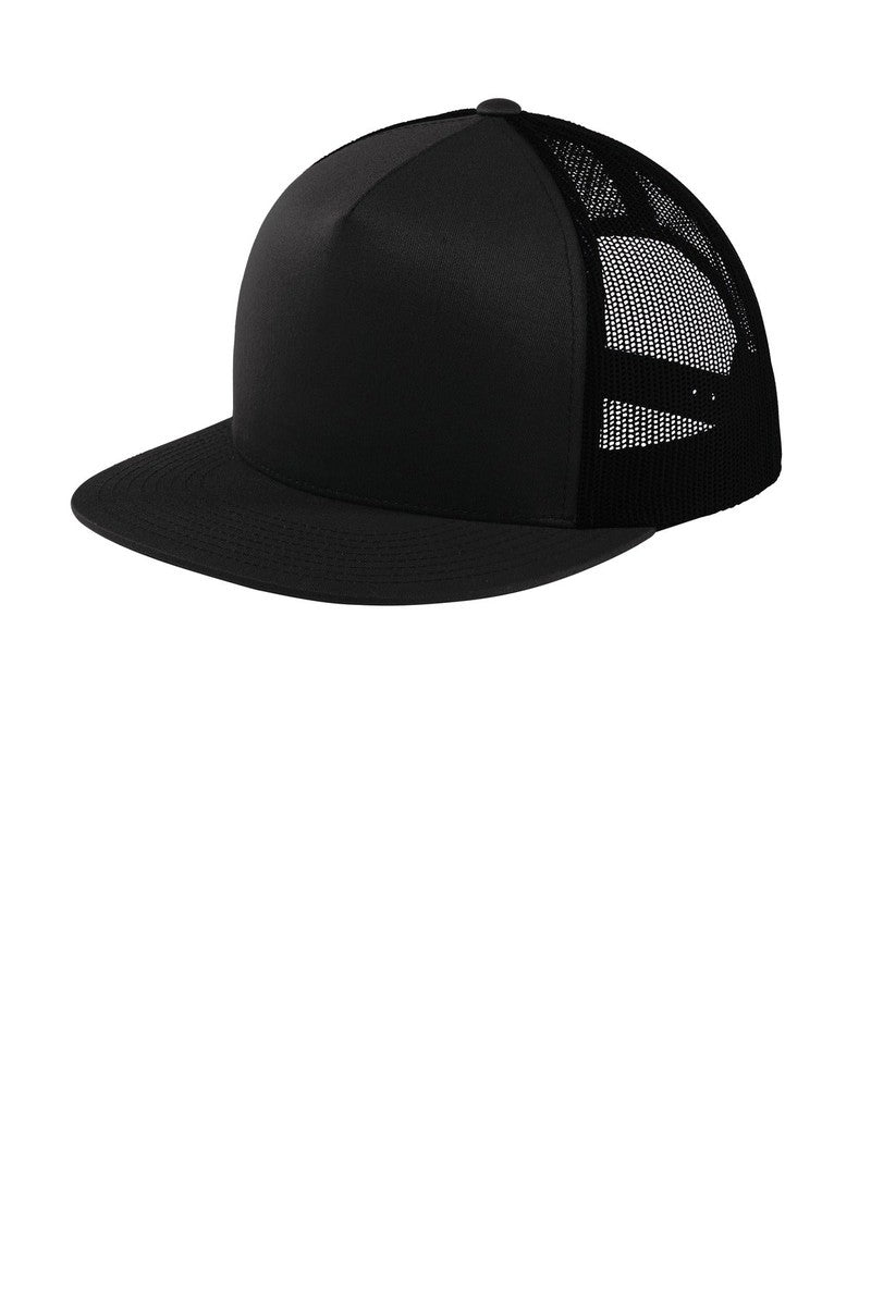 Sport-Tek Headwear OSFA / Black/ Black Sport-Tek STC38: Yupoong 5-Panel Classic Trucker Mesh Back Cap