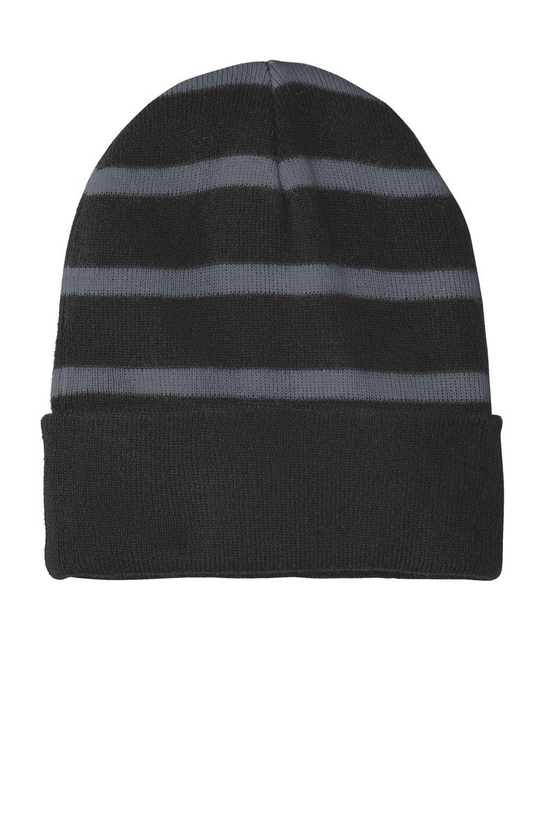 Sport-Tek Headwear OSFA / Black/ Iron Grey Sport-Tek STC31: Striped Beanie with Solid Band
