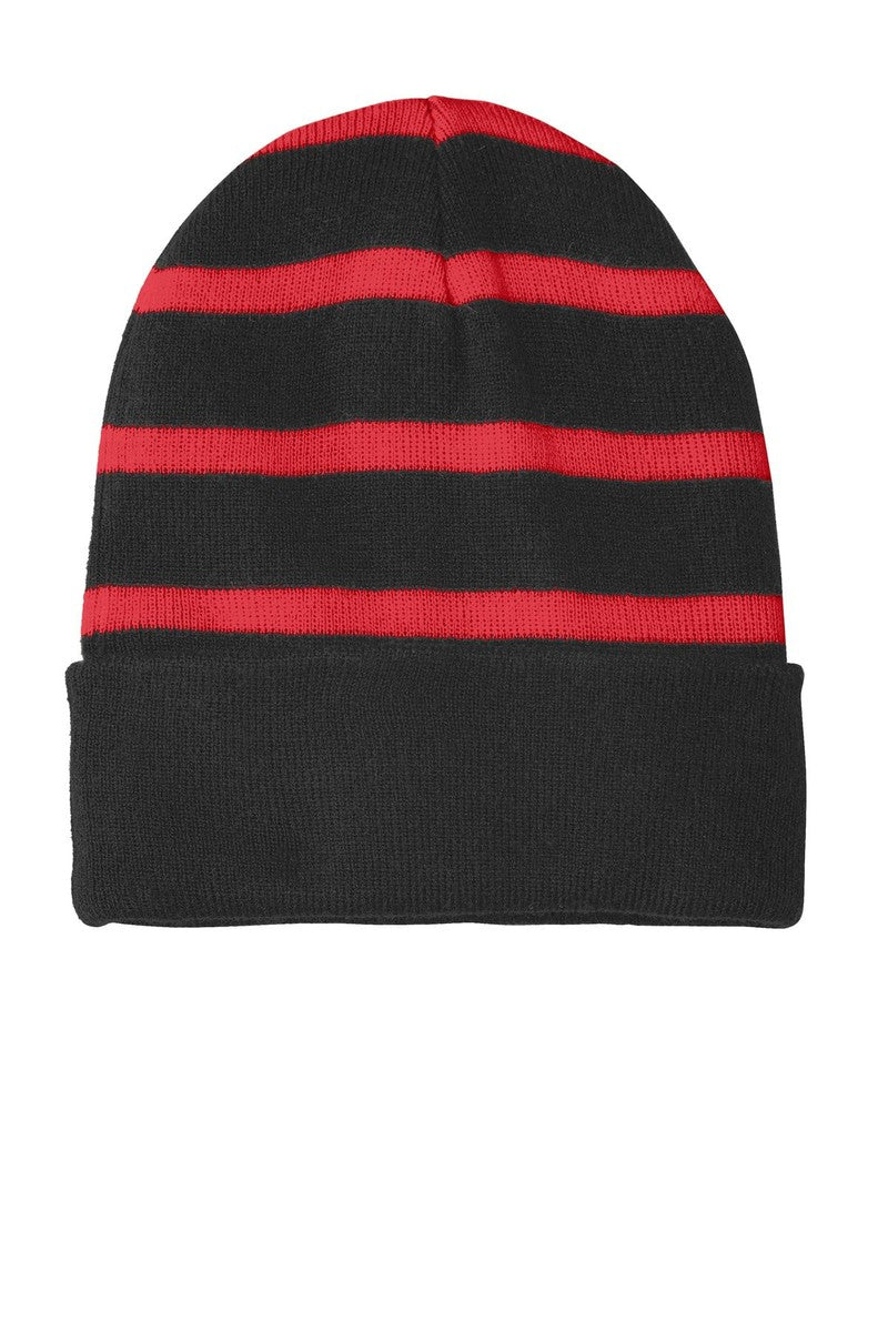 Sport-Tek Headwear OSFA / Black/ True Red Sport-Tek STC31: Striped Beanie with Solid Band