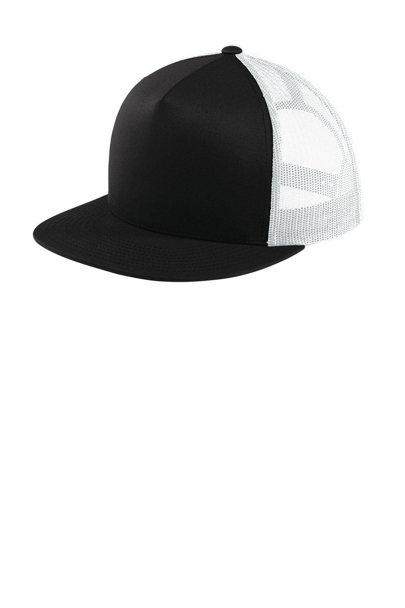 Sport-Tek Headwear OSFA / Black/ White Sport-Tek STC38: Yupoong 5-Panel Classic Trucker Mesh Back Cap