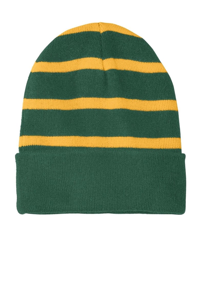 Sport-Tek Headwear OSFA / Forest Green/ Gold Sport-Tek STC31: Striped Beanie with Solid Band