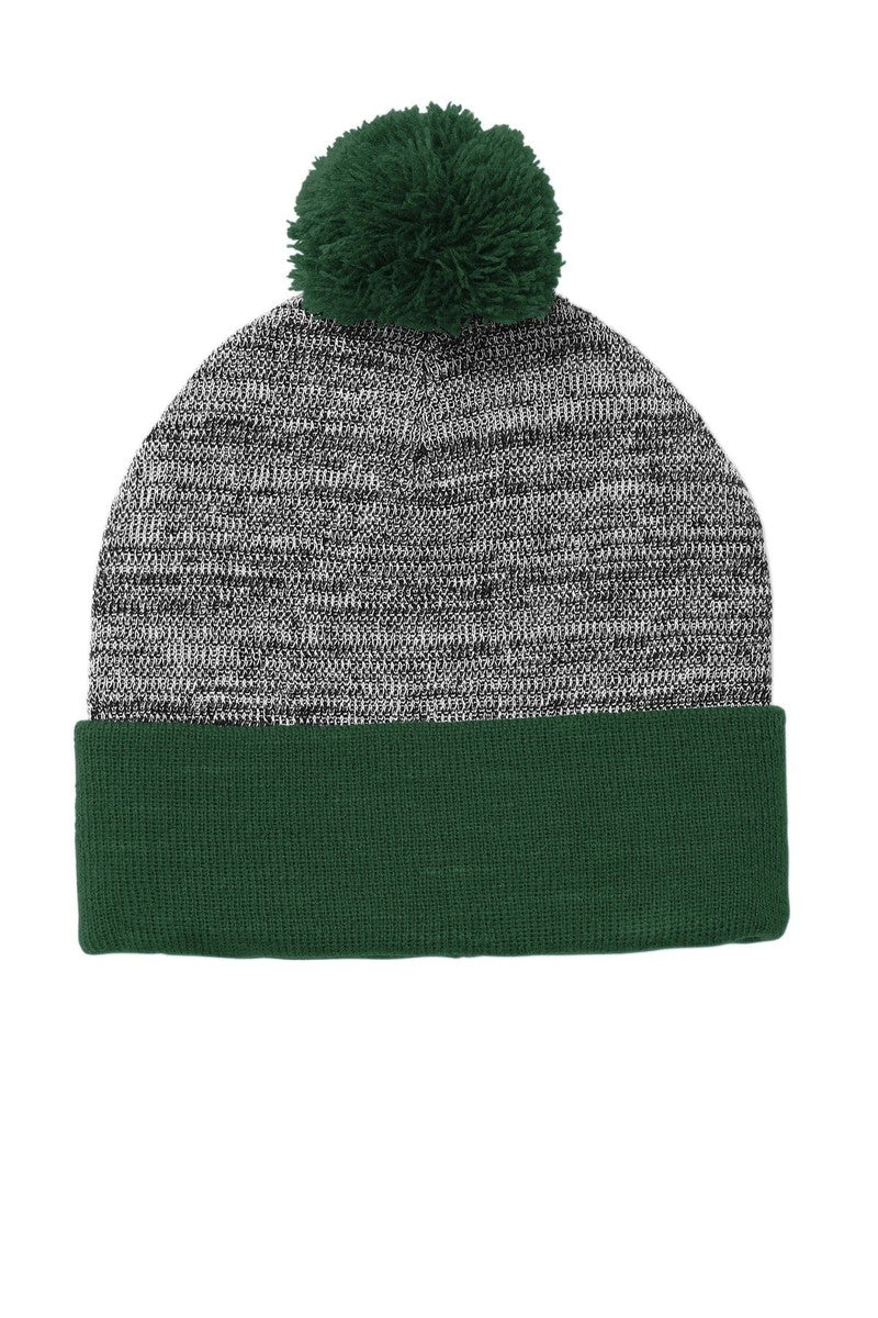 Sport-Tek Headwear OSFA / Forest Green/ Grey Heather Sport-Tek STC41: Heather Pom Pom Beanie