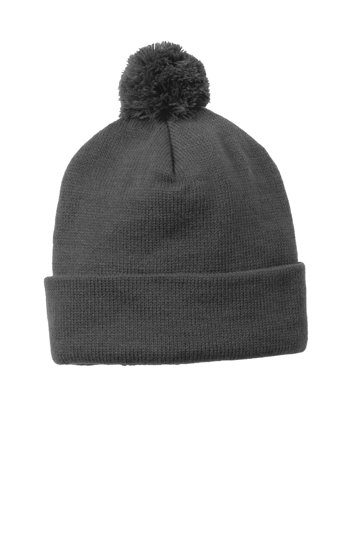 Sport-Tek Headwear OSFA / Iron Grey Sport-Tek STC37 Solid Pom Pom Beanie