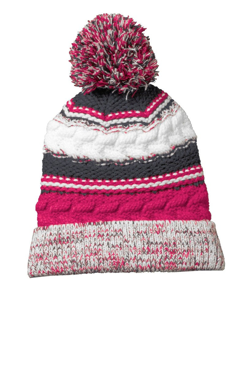 Sport-Tek Headwear OSFA / Pink Raspberry/ Iron Grey/ White Sport-Tek STC21: Pom Pom Team Beanie