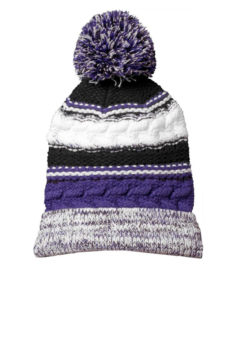 Sport-Tek Headwear OSFA / Purple/ Black/ White Sport-Tek STC21: Pom Pom Team Beanie