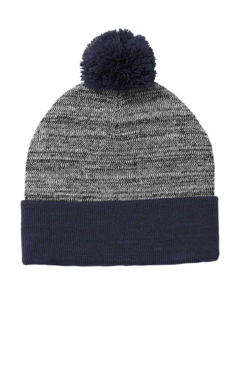 Sport-Tek Headwear OSFA / True Navy/ Grey Heather Sport-Tek STC41: Heather Pom Pom Beanie