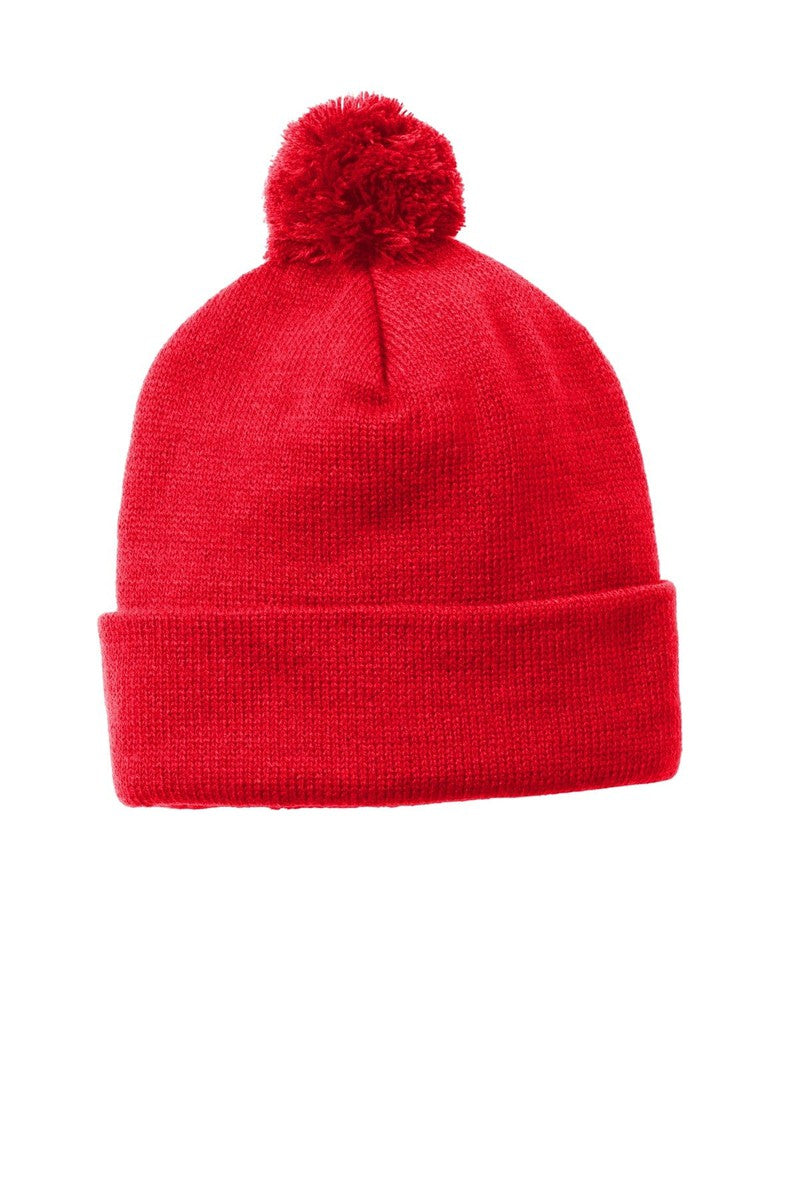 Sport-Tek Headwear OSFA / True Red Sport-Tek STC37: Solid Pom Pom Beanie
