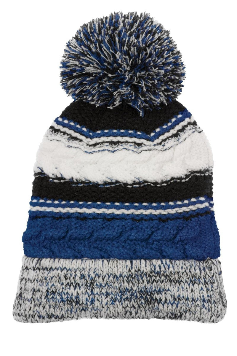 Sport-Tek Headwear OSFA / True Royal/ Black/ White Sport-Tek STC21: Pom Pom Team Beanie