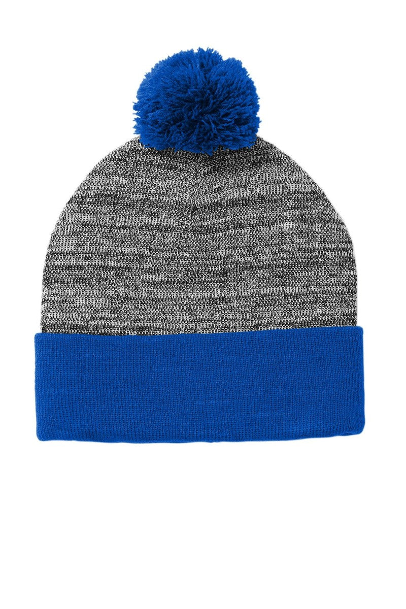 Sport-Tek Headwear OSFA / True Royal/ Grey Heather Sport-Tek STC41: Heather Pom Pom Beanie