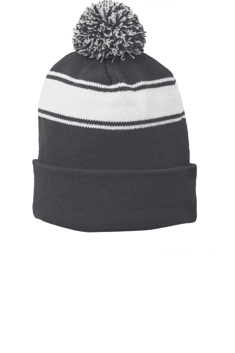 Sport-Tek Headwear Sport-Tek STC28: Stripe Pom Pom Beanie