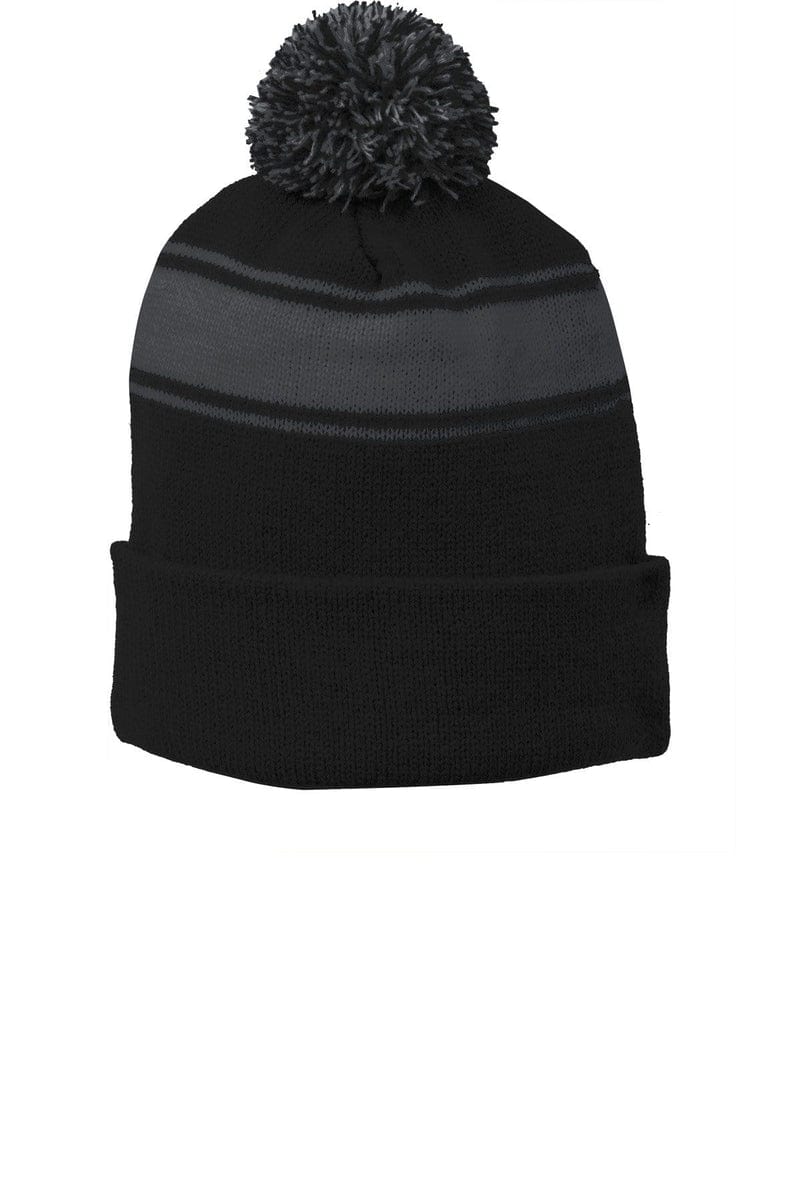 Sport-Tek Headwear Sport-Tek STC28: Stripe Pom Pom Beanie
