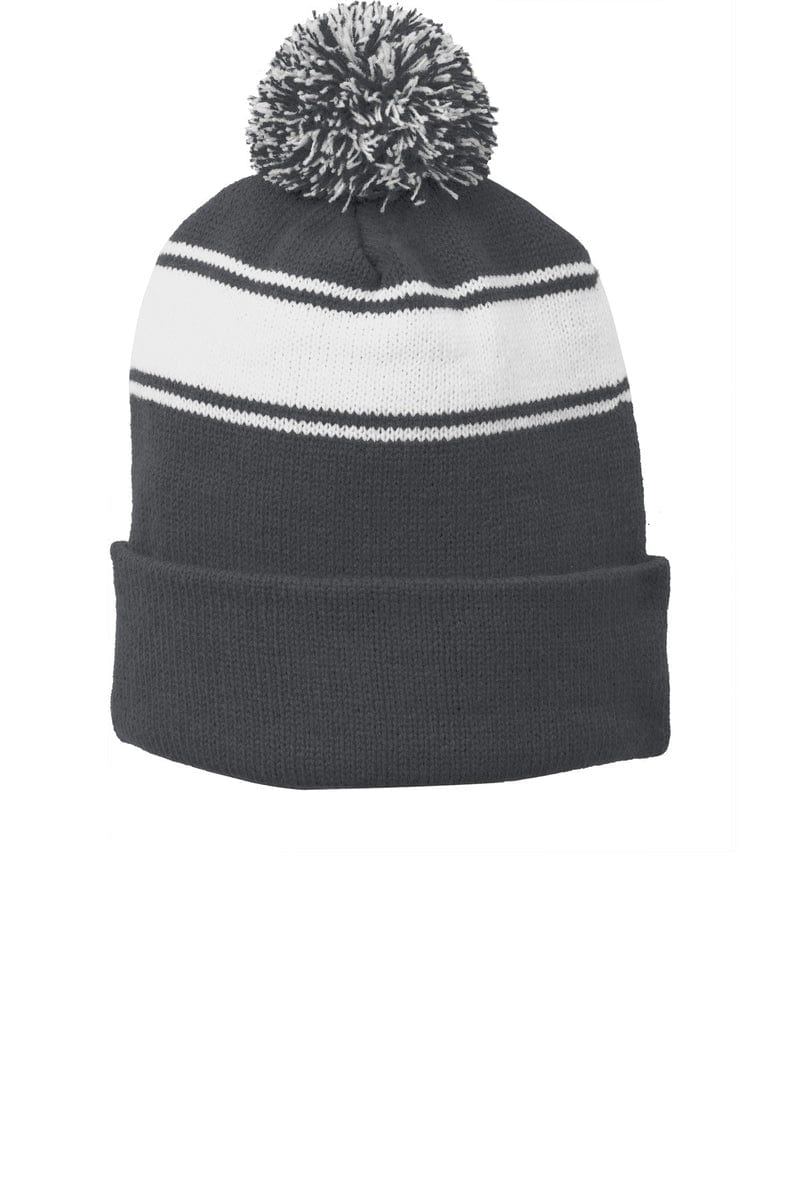 Sport-Tek Headwear Sport-Tek STC28: Stripe Pom Pom Beanie