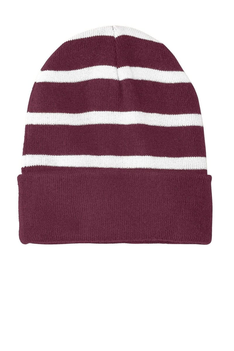 Sport-Tek Headwear Sport-Tek STC31: Striped Beanie with Solid Band