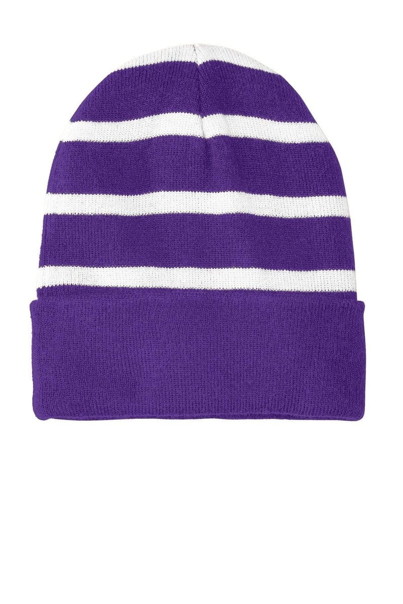 Sport-Tek Headwear Sport-Tek STC31: Striped Beanie with Solid Band