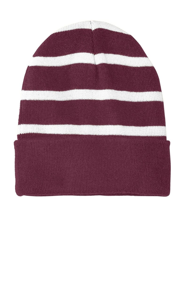 Sport-Tek Headwear Sport-Tek STC31: Striped Beanie with Solid Band