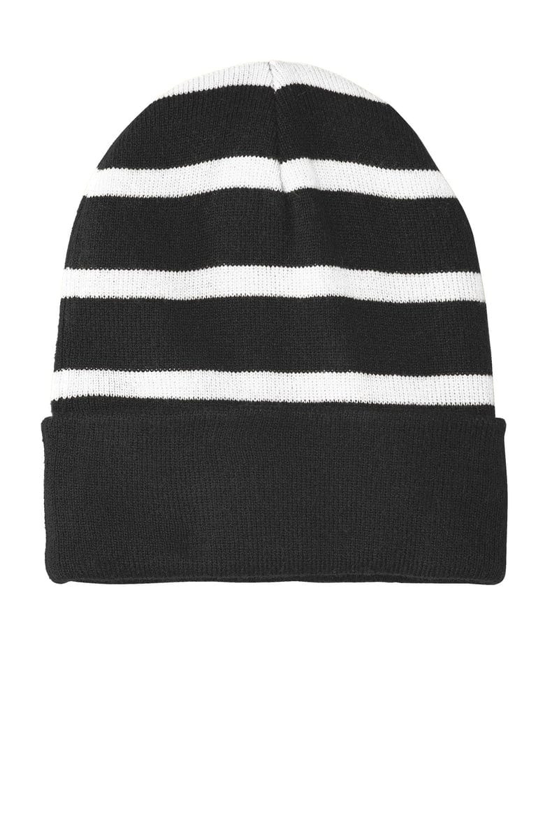Sport-Tek Headwear Sport-Tek STC31: Striped Beanie with Solid Band