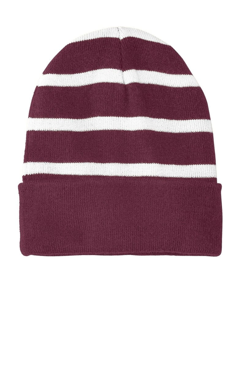 Sport-Tek Headwear Sport-Tek STC31: Striped Beanie with Solid Band