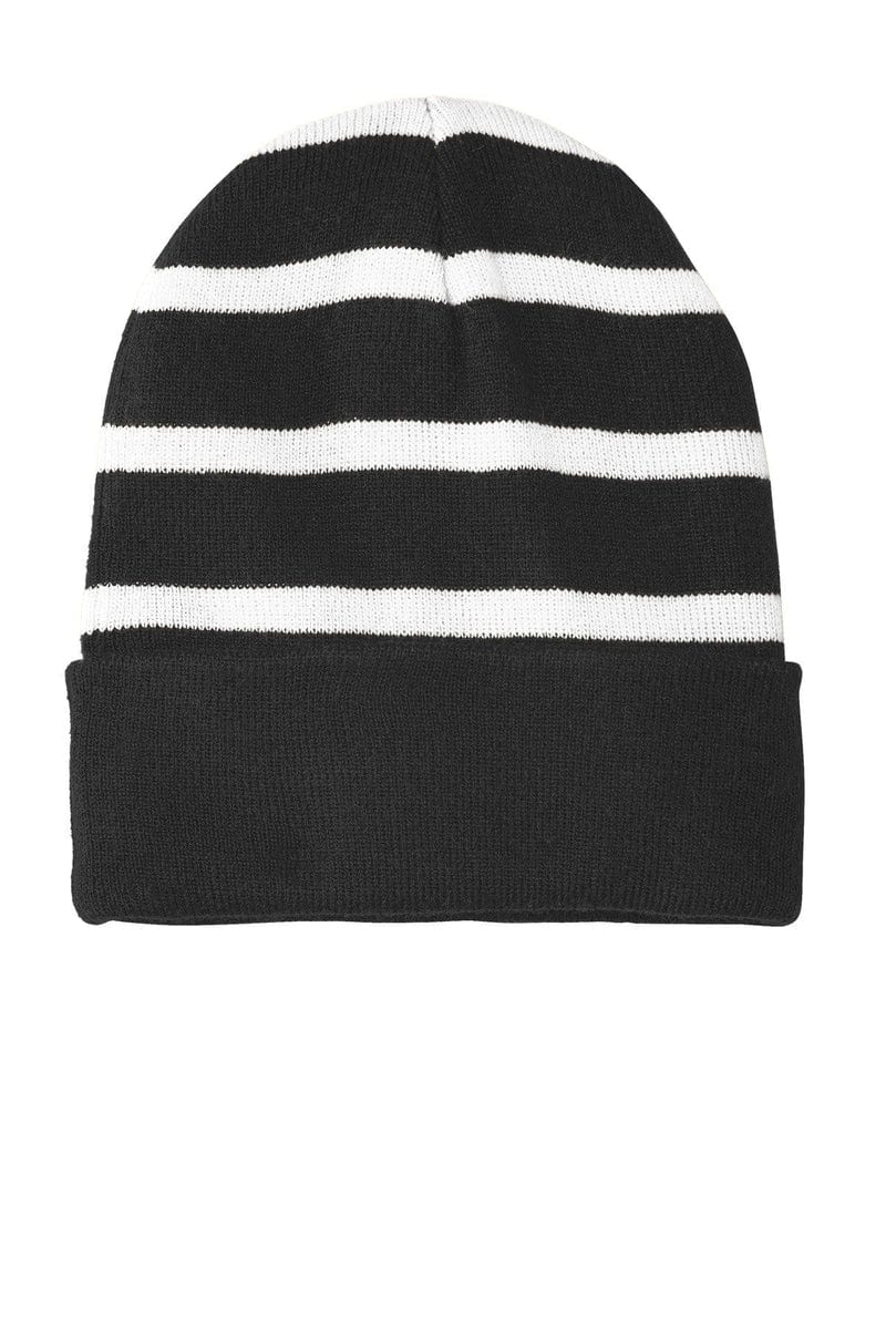 Sport-Tek Headwear Sport-Tek STC31: Striped Beanie with Solid Band