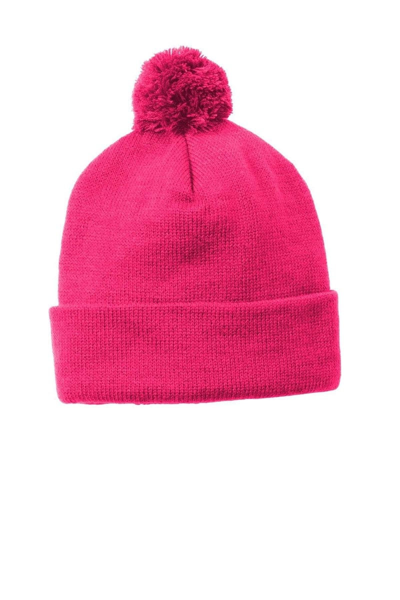 Sport-Tek Headwear Sport-Tek STC37: Solid Pom Pom Beanie