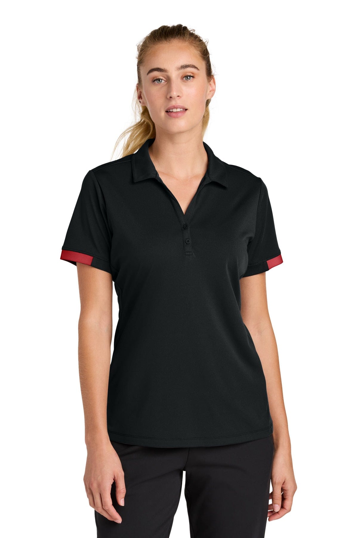 Sport-Tek ® Women's Club Colorblock Polo LST444 in Black/ Deep Red
