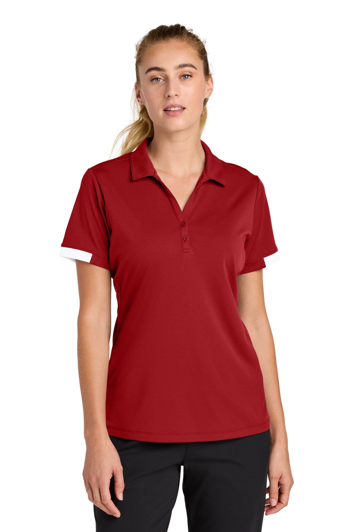 Sport-Tek ® Women's Club Colorblock Polo LST444 in Deep Red/ White