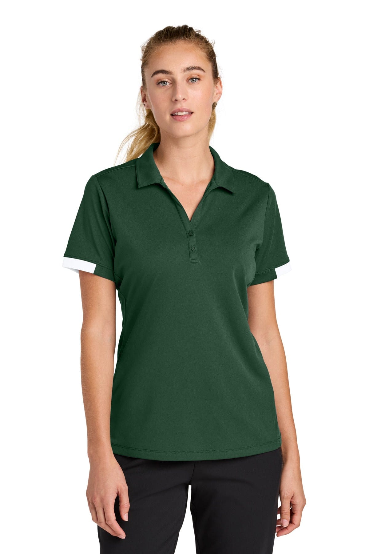 Sport-Tek ® Women's Club Colorblock Polo LST444 in Forest Green/ White