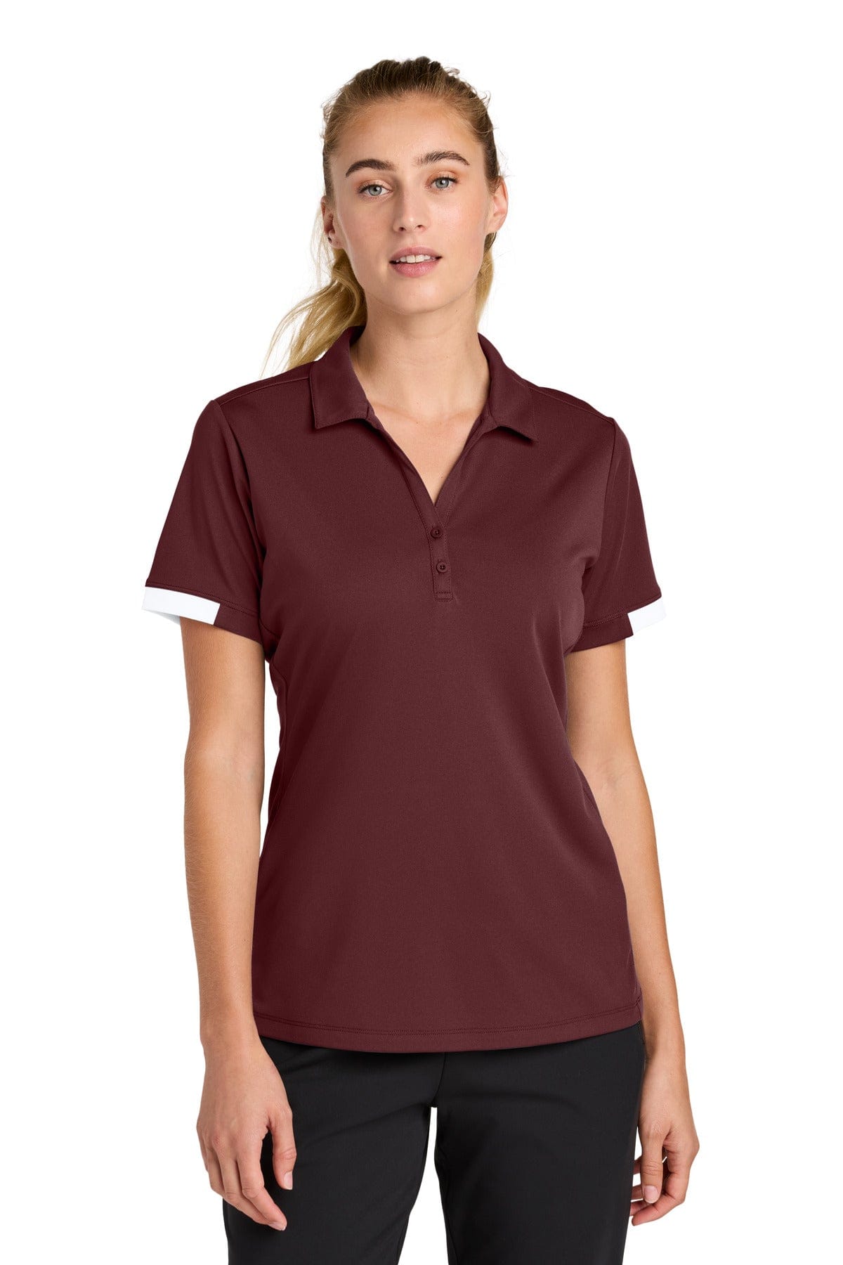 Sport-Tek ® Women's Club Colorblock Polo LST444 in Maroon/ White