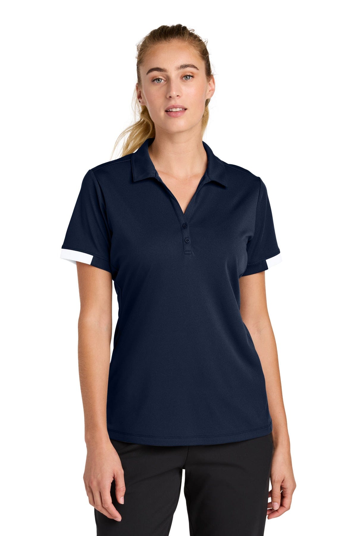Sport-Tek ® Women's Club Colorblock Polo LST444 in True Navy/ White