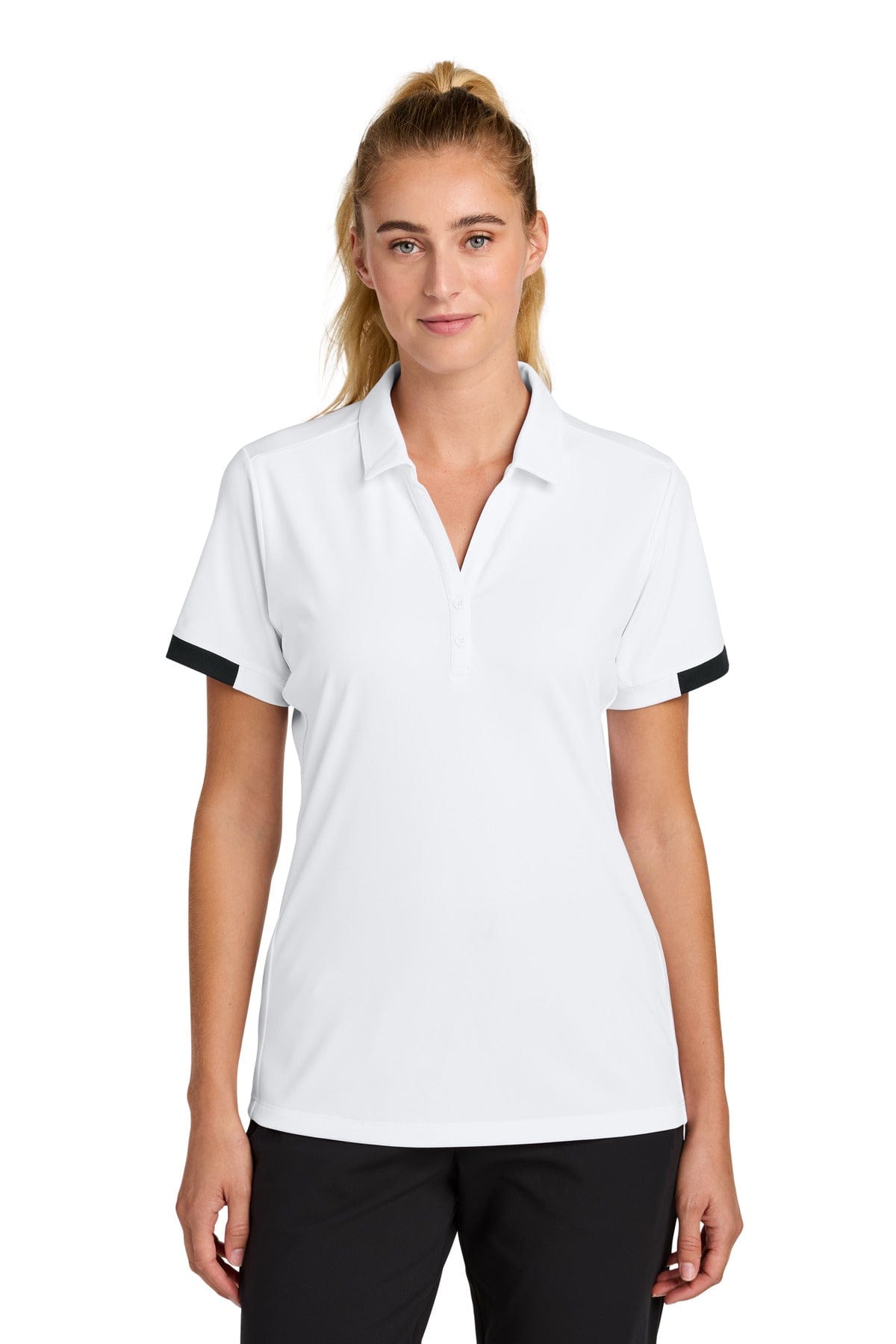 Sport-Tek ® Women's Club Colorblock Polo LST444 in White/ Black