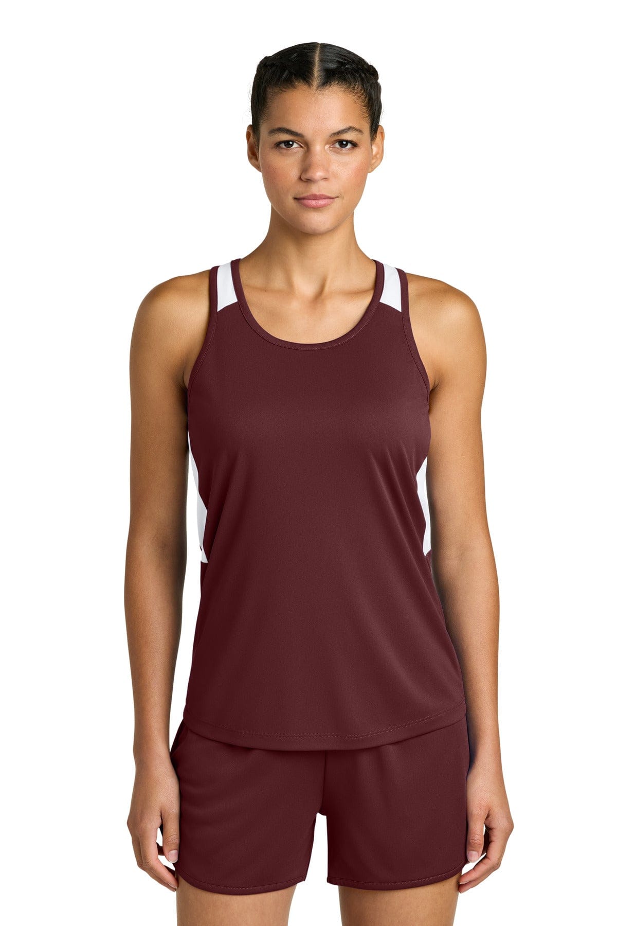 Sport-Tek LST446 XS / Maroon/ White Sport-Tek Women's Club Track Tank: LST446