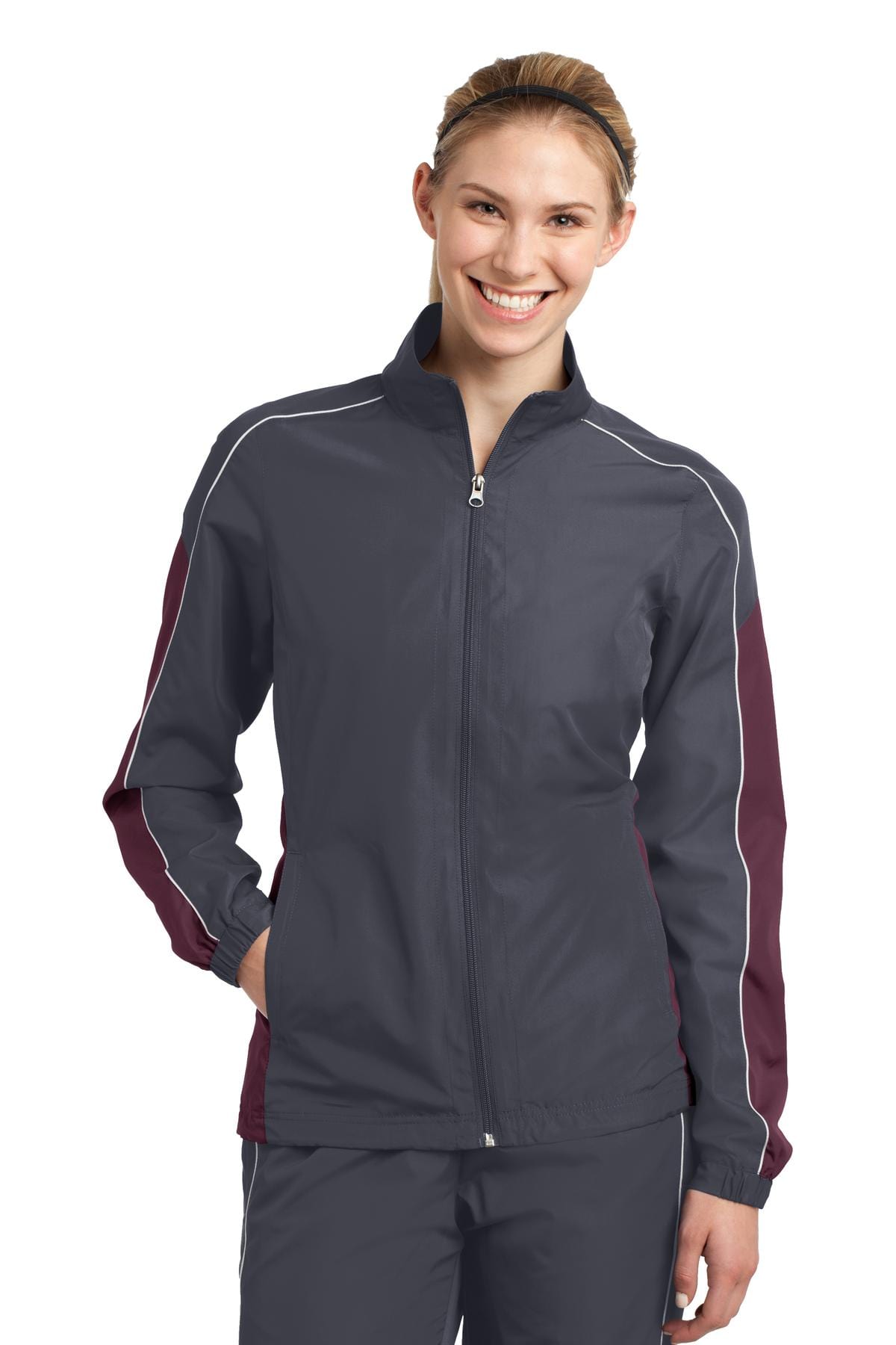 Sport-Tek Outerwear DISCONTINUED  Sport-Tek ®  Ladies Piped Colorblock Wind Jacket. LST61