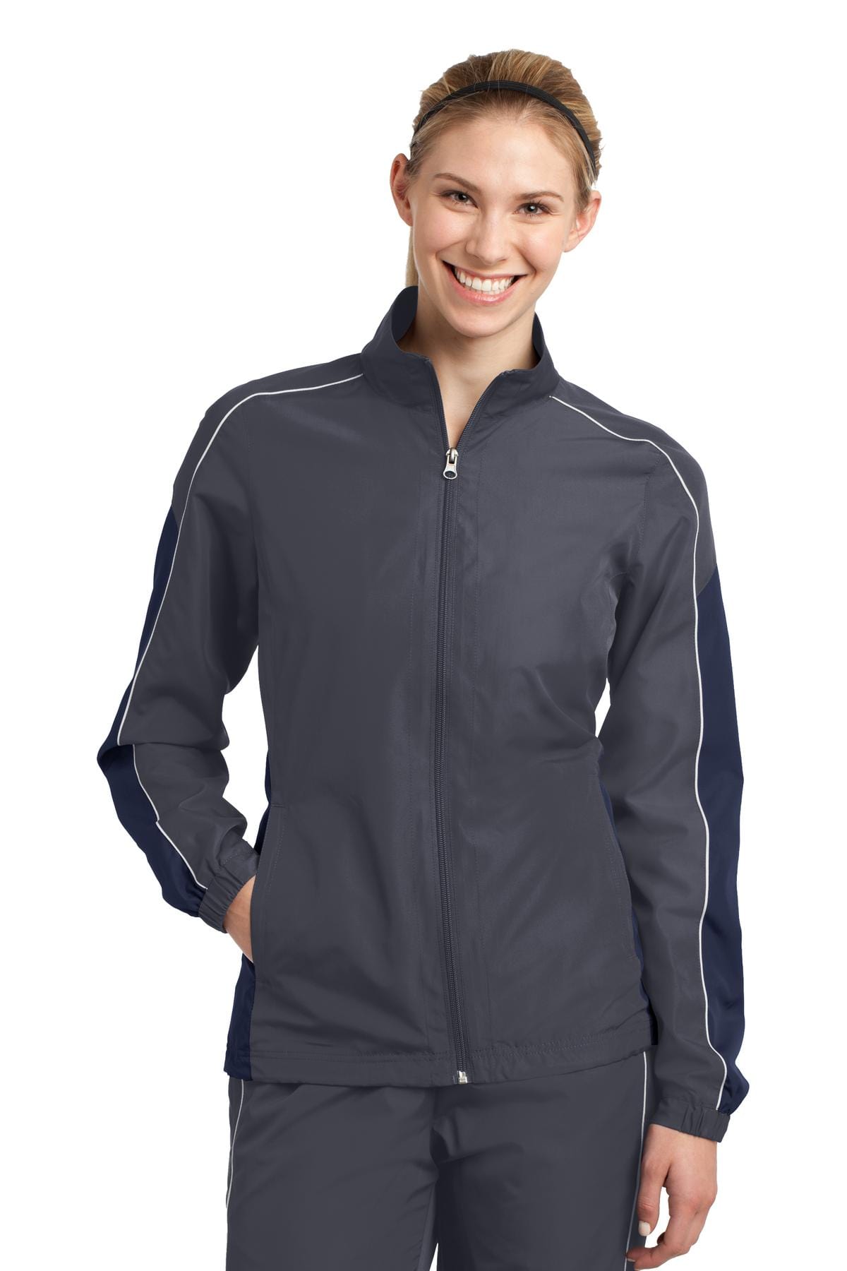 Sport-Tek Outerwear DISCONTINUED  Sport-Tek ®  Ladies Piped Colorblock Wind Jacket. LST61